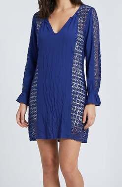 Solitaire Swim Womens Large Blue Swim Cover Up Dress Eyelet Lace